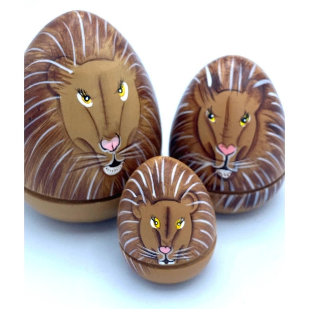 Russian Matryoshka Nesting Dolls King of the Jungle Lions Hand Painted Wooden /S